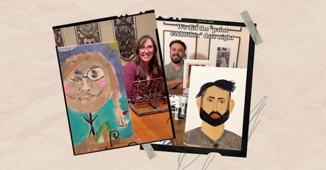 Painting Your Partner Is TikTok's Latest Date Night Idea Canvas Date Night Couple Painting, Paint Your Spouse Night, Paint Your Partner Date Night, Relationship Test, Alphabet Dating, Orange Theory, First Person Writing, Night Portrait, Sesame Street Characters