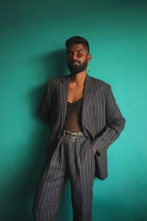 Juxtaposition of sleek men's suit with a mesh top; subtle pattern mixing Mesh Top Outfit, Wedding Train, Prom For Guys, Genderless Fashion, Subtle Pattern, Mens Formal Wear, Mesh Shirt, Prom Suits, Men Formal