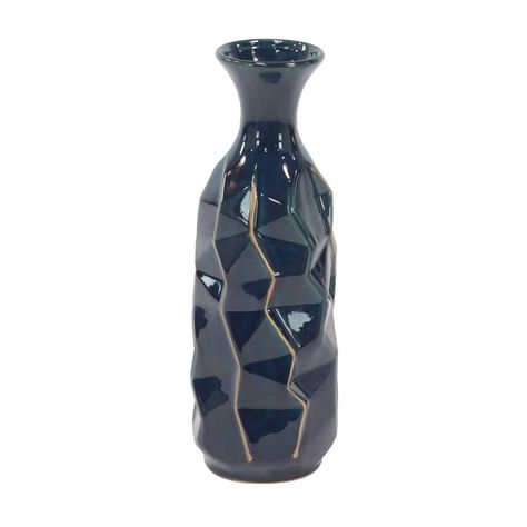 Geometric Figures, Faceted Design, Table Vase, Vase Shapes, Unique Vases, Stoneware Vase, Stoneware Ceramics, Modern Vase, Blue Vase