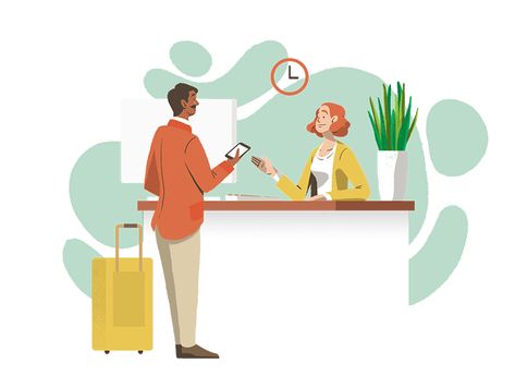 Hotel Check-in by Julia Artern Design Spot Illustration, Hotel Reception, Hotel Services, Storyboard Artist, T Mobile, Beaches In The World, People Illustration, Modern City, Beautiful Hotels