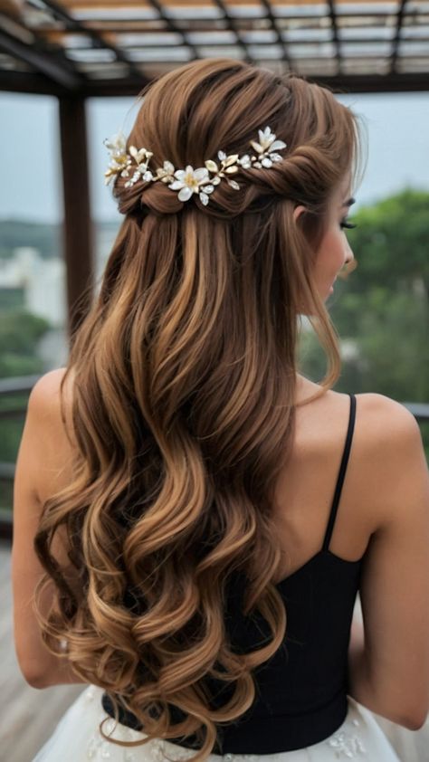 Discover stunning bridal hairstyles for long hair including half-up down easy elegant Indian updo elegant wedding veil crown Pakistani black braid style ideas and boho inspiration Elevate your bridal look with these elegant and trendy hairdos perfect for your special day Get inspired now Braided Hairstyles Crown, Elegant Curled Hair, Wedding Hairstyles Half Up Half Down With Flowers, Hairstyles For Long Hair Indian Wedding, Wedding Hair Ideas For Long Hair, Hair Braid Crown, Wedding Hairstyles For Long Hair Down, Long Hair Styles Wedding, Half Up Half Down Wedding Hair Long