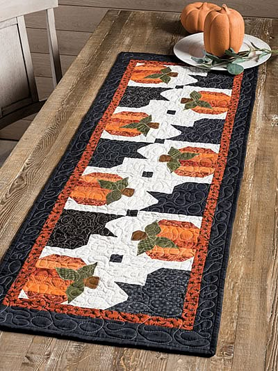 Put This Fun Runner on Display Every Fall - Quilting Digest Fun Table Runner, Halloween Quilt Patterns, Fall Quilt Patterns, Halloween Table Runner, Table Topper Patterns, Halloween Table Runners, Fall Sewing, Quilted Table Runners Patterns, Fall Table Runners