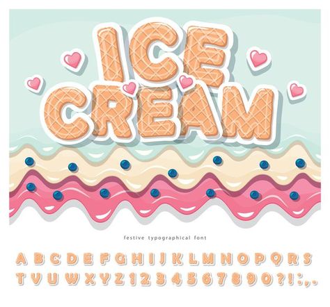 Ice cream wafer font cute cartoon alphab... | Premium Vector #Freepik #vector #typography #alphabet #font #numbers Ice Cream Font Alphabet, Ice Cream Lettering, Ice Cream Text, Ice Cream Font, Sweet Letters, Typeface Alphabet, Candy Text, Ice Cream Banner, 2024 Bujo