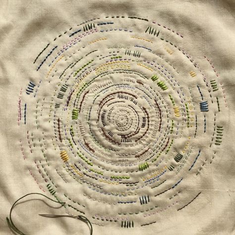 Louise Watson on Instagram: “Meditation circle. Adding summer colours. More about it on my blog today. #slowstitch #slowstitching #handstitch #textileart #textileartist…” Louise Watson, Meditation Circle, Boro Stitching, Clothes Embroidery Diy, Textile Art Embroidery, Summer Colours, Sashiko Embroidery, Hand Embroidery Projects, Needlework Embroidery