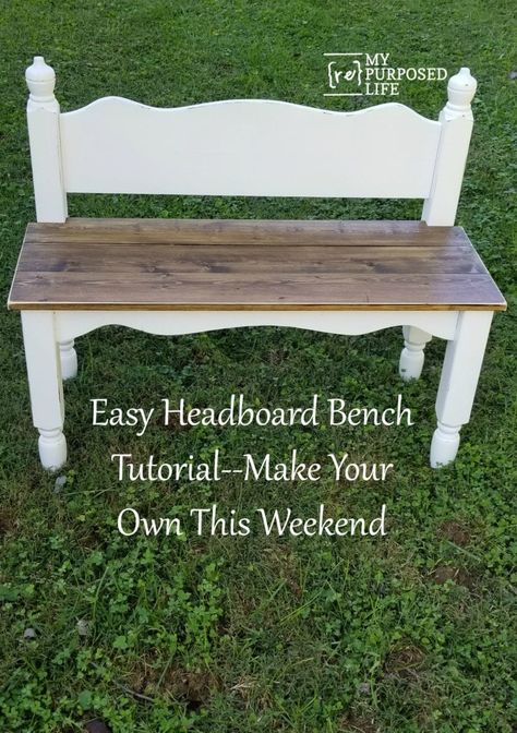 Twin Bed Bench Easy Headboard Bench Tutorial - My Repurposed Life® Twin Bed Bench Diy, Twin Headboard Bench, Classy Bedding, Bench Headboard, Headboard Benches With Storage, Twin Bed Bench, Diy Headboard Bench, Easy Headboard, Headboard Headboard