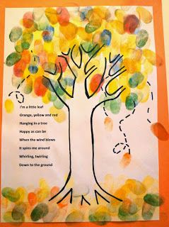 Finger Print - Fall Tree for preschoolers. With a fall Leaf Poem. Fletcher And The Falling Leaves Craft, Leaf Art For Kindergarten, Autumn Preschool Theme, Preschool Crafts Fall, Preschool Fall, Tree Study, Fall Art Projects, Fall Tree, Fall Preschool