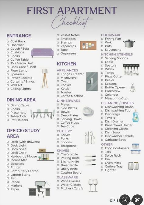 House Utilities Checklist, Things For New Apartment, Apartment Shopping Checklist, Move In Essentials First Apartment, Apartment Furniture List, First Appartement Must Have, First Apartment Necessities, Things Needed For Apartment, How To Save For An Apartment