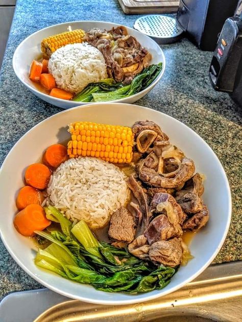 Filipino dish, fiance was craving bulalo and tried to plate it nicely. Super sarap Filipino Food Plating, Beef Bulalo, Food In Plate, Filipino Dish, Filipino Dishes, Filipino Food, Filipino Recipes, Adobo, Food Plating