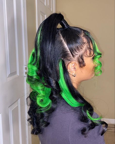 Green Quick Weave Hairstyles, Prom Background, Black Girls Hairstyles Weave, Black Hair Curls, Hairstyles Weave, Black Kids Braids Hairstyles, Skunk Stripe, Girl Hair Colors, Black Hair Dye