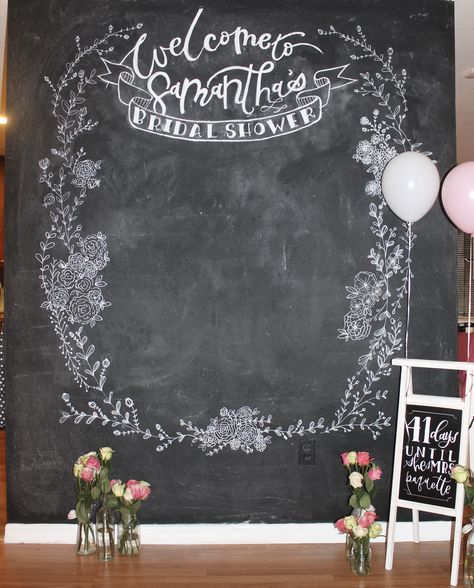 Bridal shower chalkboard backdrop i did chalkboard wall party photobooth roses Chalkboard Wall Art Wedding, Chalk Wall Photo Backdrop, Photobooth Wall, Bridal Shower Chalkboard, Baby Shower Chalkboard, Wedding Chalk, Christmas Chalkboard Art, Photo Backdrop Wedding, Chalk Wall