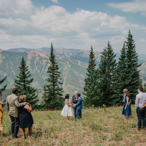 Top of Aspen mountain is one of the most beautiful and easily accessible locations for small weddings! The views for your exchange of vows are just a short hike away, and you get to incorporate a scenic gondola ride to the top! Happy Anniversary Andrea and Elliot! #bethexperience #aspenphotographer #aspenwedding #aspenelopement Mountain Micro Wedding, Small Mountain Wedding, Aspen Mountain, Aspen Wedding, Aspen, Mountain Wedding, Happy Anniversary, Small Wedding, Elopement