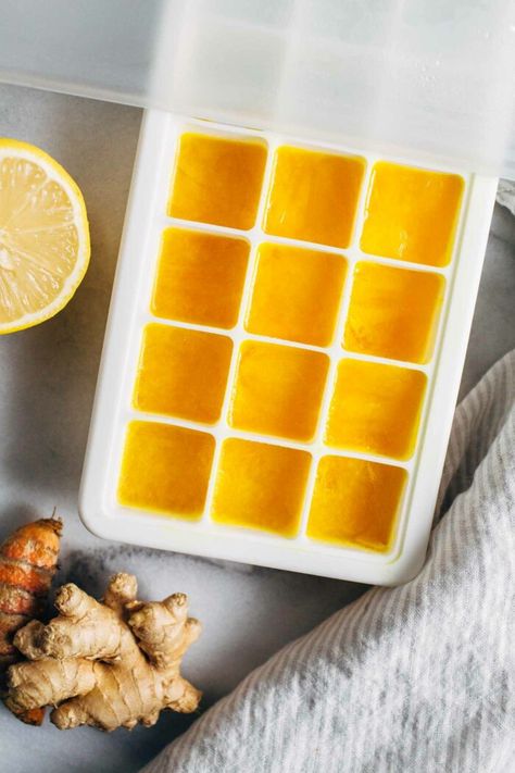 Ginger Ice Cubes, Lemon Ginger Turmeric, Green Apple Smoothie, Turmeric Shots, Ginger Shot, Fresh Turmeric, Ginger Turmeric, Turmeric Tea, Lemon Ginger