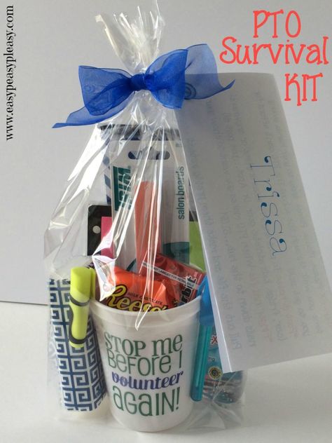 Pta Volunteer, Pta Board, Pto Board, Pta Membership, Pta Gifts, Survival List, Survival Kit Gifts, Pto Ideas, School Pto