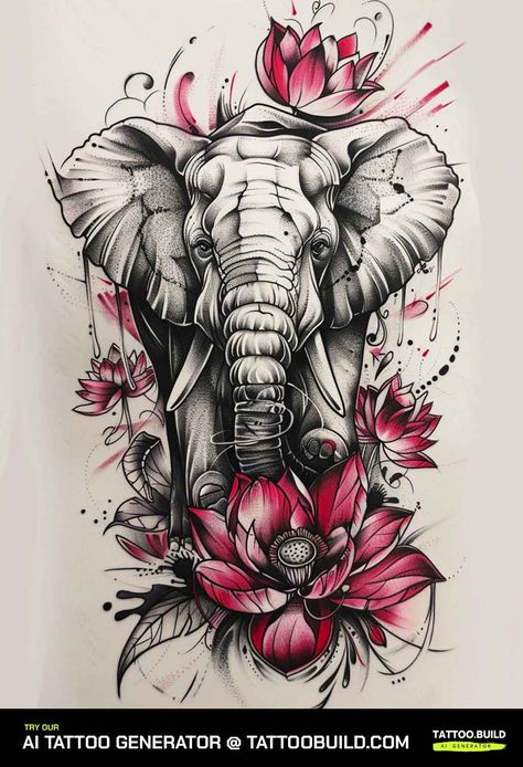 Elephant Tattoos For Females - Tattoo Build Cool Eye Drawings, Elephant Thigh Tattoo, Elephant Tattoo Meaning, Tattoos For Females, African Tattoo, Elephant Tattoo Design, Flower Tattoo Shoulder, Tattoo Shows, Elephant Tattoo