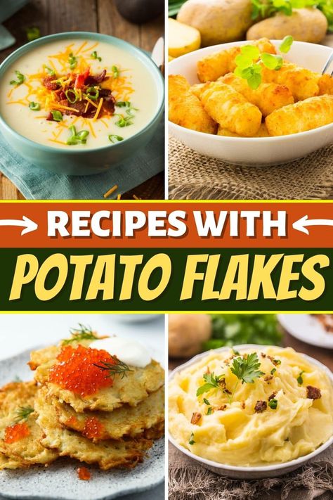 Try these recipes with potato flakes for quick, delicious side dishes! From soup to chicken to potato puffs, you'll love these tasty dishes. Potato Soup With Potato Flakes, Mashed Potato Flakes Recipes, Instant Potato Flake Soup, Recipes Using Instant Potato Flakes, Recipes Using Potato Flakes, Instant Potato Flakes Recipes, Recipes Using Instant Mashed Potato Flakes, Recipes Using Instant Potatoes, Recipes With Potato Flakes