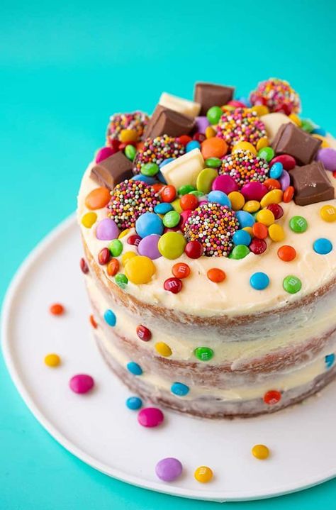 Neapolitan Cake, Candy Birthday Cakes, Popping Candy, Candy Birthday, Kids Birthday Cakes, Candy Cake, Bday Cake, Vanilla Buttercream, Birthday Cake Ideas