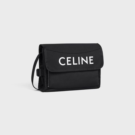 small messenger trekking in nylon with celine print - Black | CELINE Street Style Outfits Men, Bags For Men, Fashion Suits For Men, Messenger Bag Men, New Sneakers, Card Holder Wallet, Small Leather Goods, Chain Bags, Leather Coat