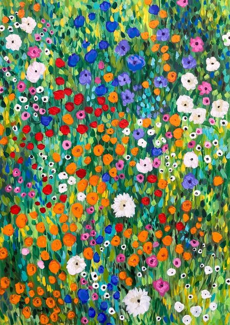 Klimt Flower Garden, Nyc Art, Garden Painting, Mystical Art, Fine Artist, Large Painting, Funky Art, Anime Scenery, Texture Art