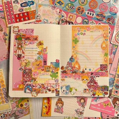 Things To Do With Stickers, Journal Ideas Cute, Orange Ideas, Journal Kawaii, Kawaii Rilakkuma, Colorful Journal, Sticker Journaling, Deco Journal, Diary Stickers