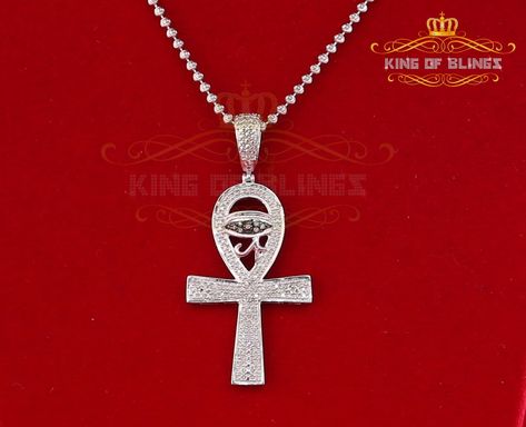 KING OF BLINGS 16000W-A79KOB $179.99 kingofblings.com/products/10k-white-gold-finish-with-0-33ct-real-diamond-silver-ankh-pendant-1 #mens #silver #kingofblings #ankh #unisex #diamond