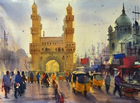 Kishore Singh Famous Watercolor Artists, Contemporary Watercolor, Watercolor Paintings For Beginners, Historical Places, Architecture Drawing Art, Painter Artist, Watercolor Painting Techniques, Watercolor Landscape Paintings, Watercolor Artists