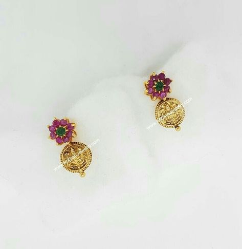 Kasu Earrings Gold Buttalu, Kasu Chandbali Earrings Gold, Ruby Emerald Earrings, Kasu Studs Gold, Small Jimiki Kammal Design Gold, Lakshmi Studs Gold, Lakshmi Kasu Earrings Gold, Lakshmi Earrings Gold, Kasu Earrings Gold