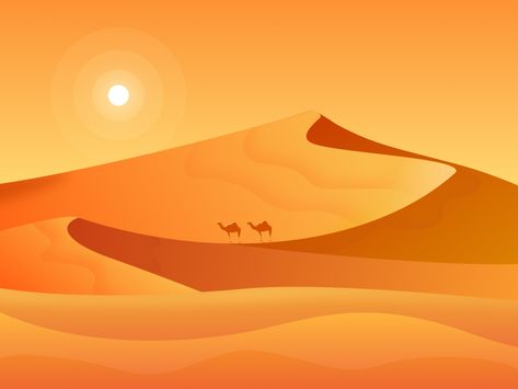 Desert Desert Illustration Art, Desert Drawing, Desert Illustration, Logo Design Inspiration Creative, Desert Design, Flat Design Illustration, Desert Art, Landscape Background, Simple Illustration