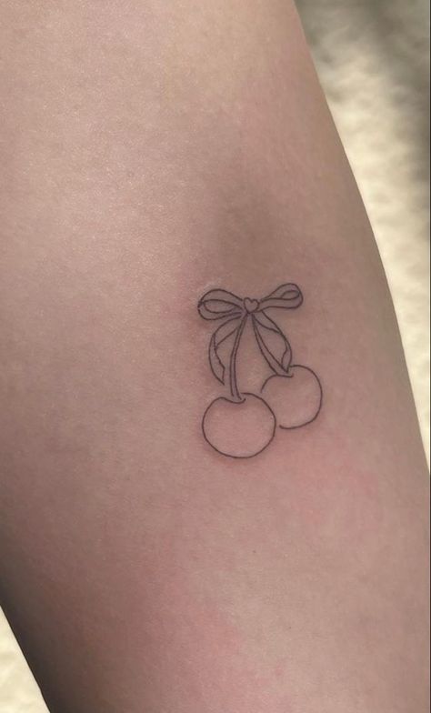 Bow Neck Tattoo, Coquette Tattoo Ideas, Coquette Tattoo, Ipad Work, Cherry Tattoo, Small Girly Tattoos, Cherry Tattoos, Ribbon Tattoos, Bow Tattoo