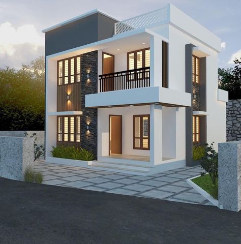 2 Storeyed Modern House Design, Two Story House Elevation Design, Two Floor House Elevation Modern, Modern House Balcony Design, 2storey House Design, House Front Colour Combination, Double Floor House Elevation Design, 2 Floor Elevation Design, Duplex Elevation Design