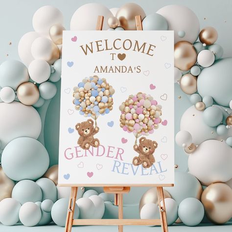 Gender Reveal Pink blue Bear welcome  Foam Board Bears Gender Reveal, Baby Shower Reveal Ideas, Baby Gender Reveal Party Decorations, Watercolor Hearts, Gender Reveal Balloons, Gender Reveal Party Decorations, Baby Gender Reveal Party, Blue Bear, Watercolor Heart