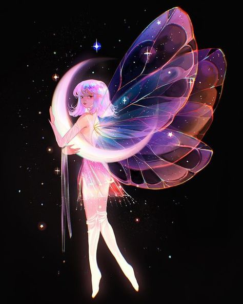 Pretty Fairy Wings, Anime Fairy Art, Anime Fairy Wings, Moon Fairy Art, Fairy Concept Art, Fairy Girl Art, Fairies Drawing, Beautiful Fairy Wings, Fairy Digital Art