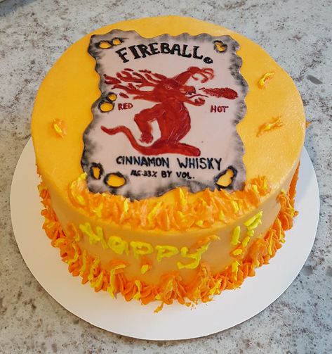 Fireball Whiskey Cake Fireball Cake Design, Fireball Birthday, Fireball Cake, Alcohol Cupcakes, Alcoholic Cupcakes, Round Birthday Cakes, Whiskey Cake, Fireball Whiskey, 21st Birthday