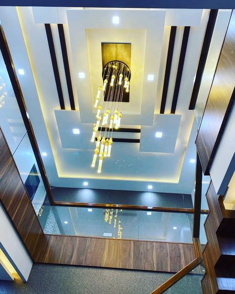 Duplex Hall Pop Design, Duplex False Ceiling Design, Lobby Ceiling Design Entrance, Modern House Lighting, Stairs Tiles Design, Luxury Ceiling Design, Fall Ceiling, Simple Ceiling Design, Pvc Ceiling Design