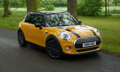 Cute Mini. With a yellow main color, with black bonnet stripes Mini Cooper Colors, Mini Cooper Aesthetic, Mini Cooper Countryman Modified, Mini Cooper Jcw, Brown Mini Cooper, Mini Cooper Countryman R60, Yellow Mini Cooper, Mini Cooper Stripes, Mini Cooper With Stripes