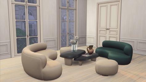 PARIS Set Part 3:) | Felixandre on Patreon Pendant Lighting Living, Round Couch, Curved Couch, Cc Sims4, Round Sofa, Sims Four, Sims4 Clothes, Sims 4 Cc Furniture, Sims 4 Mods Clothes