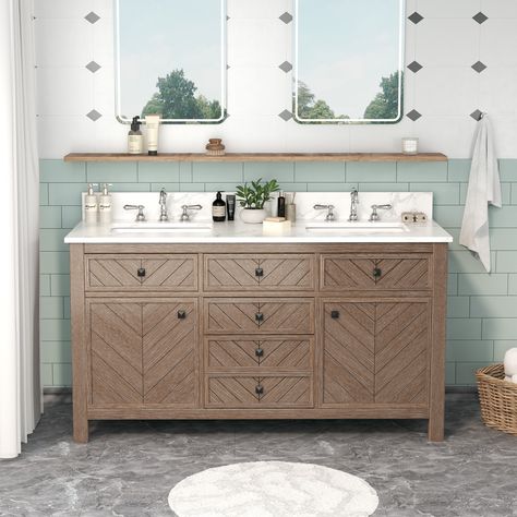 Cabinet With Sink, 60" Bathroom Vanity, Bathroom Vanities Without Tops, Farmhouse Vanity, Bathroom Sink Cabinets, Bathroom Vanity Cabinet, Wood Bathroom Vanity, Brown Bathroom, Double Vanity Bathroom