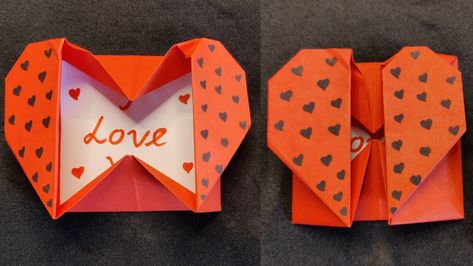 Origami Heart Envelope Tutorial, Heart Box Origami, Heart Box Tutorial, Origami Envelope Easy, Envelope Origami, Envelope Heart, Box Origami, Tutorial Origami, Origami Envelope