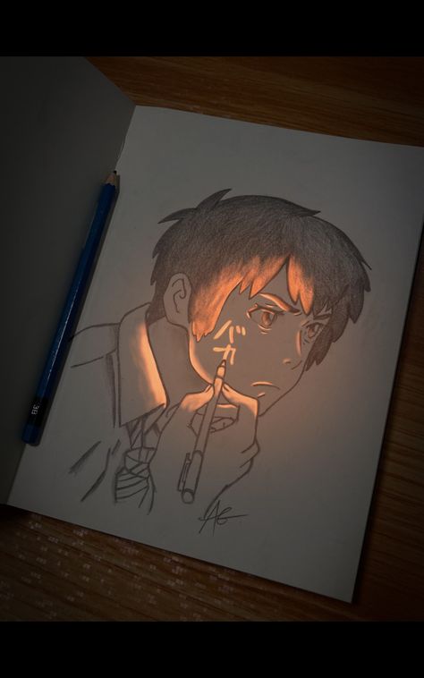 Ghibli Pencil Drawing, Your Name Anime Sketch, Your Name Drawing Pencil, Your Name Sketch, Your Name Painting, Your Name Drawing, Taki Tachibana, Light Anime, Plate Drawing