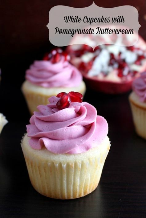 The best white cupcake with tangy pomegranate buttercream makes these pomegranate cupcakes perfect for a special occasion. Savory Cakes, I Am Baker, Cupcake Flavors, Baking Cupcakes, Dessert Cupcakes, Yummy Cupcakes, Savoury Cake, Frosting Recipes, Beignets