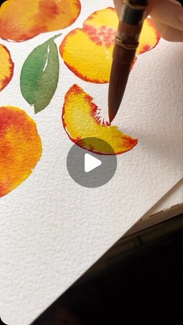 Kristin Van Leuven | Watercolor artist and instructor on Instagram: "If you’ve been following me for a few years, you know I LOVE painting peaches. Perfect example of using analogous colors to create that perfect mottled peach skin color. 

This technique is wet on wet and with only two colors, yellow and magenta, you can create these peaches too! 

My favorite part is painting the inner peach fibers and watching the dark red/magenta paint lightly bleed into the yellow. It looks just like a peach!

If you try this one out I would love it if you tagged me so I can see 💕 

Paper: arches 140lb coldpress 
Paint: @lettersparrow watercolors 
Brush: @polina.bright round size 0
(Use code Hellolovelypeople for a discount in her site)" Watercolor Peach Tutorial, Peach Canning, Magenta Paint, Peach Drawing, Analogous Colors, Peach Painting, Polina Bright, Peach Paint, Peach Watercolor