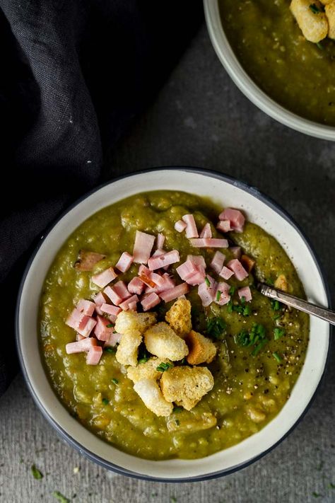 Spiced up with a touch of ginger and curry powder, this Instant Pot Split Pea Soup packs some serious flavor and ready in under 30 minutes! Save that leftover ham bone, smoked turkey leg or ham hock and make this super creamy, hearty, delicious Instant Pot Split Pea Soup Recipe. This soup is super easy to make and just so damn comforting! #wenthere8this #splitpeasoup #instantpotsoup #peasoup Instant Pot Split Pea Soup, Instant Pot Split Pea, Candied Lemon Slices, Pea Soup Recipe, Smoked Turkey Legs, Pork Hock, Split Pea Soup Recipe, Bone Soup, Smart Points Recipes