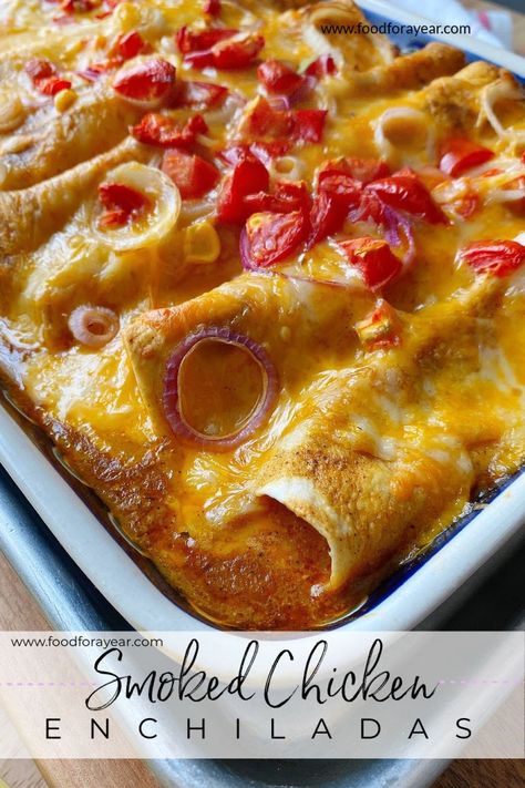 Smoked Enchilada Casserole, Smoked Chicken Dishes, Recipes For Leftover Smoked Chicken, Pulled Smoked Chicken Recipes, Smoked Chicken Casserole, Recipes Using Leftover Smoked Chicken, Smoked Mexican Food, Smoked Chicken Enchiladas, What To Make With Smoked Chicken