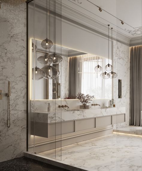 GM|158 master bathroom :: Behance Neoclassical Bathroom, Neoclassic Interior Design, Downstairs Toilet Ideas, تصميم دورة مياه, Neoclassic Interior, Neoclassical Home, Neoclassical Interior Design, Classy Bathroom, Toilet Ideas