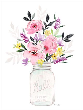 On days where it's too cold (or hot!) to pick fresh wildflowers and arrange them ever-so-perfectly in a Mason jar, this art print does it for you. Stephanie Ryan Design Studio; $26 from the Country Living Shop Nature Art Prints, Cat Air, 수채화 그림, Mason Jar Diy, Watercolor Inspiration, 그림 그리기, Painting Inspiration, Mason Jar, Watercolor Flowers