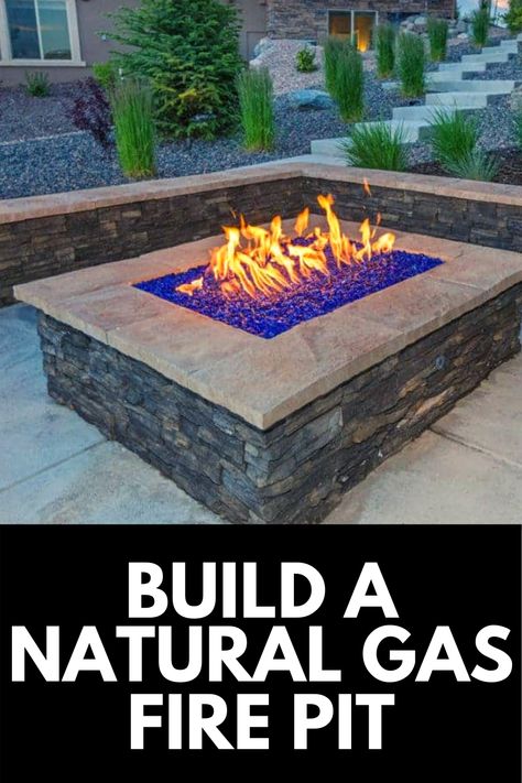 This do it yourself guide walks you through step-by-step how to build a natural gas fire pit in your backyard! Read more at OwnTheYard.com! Gas Fire Pit On Deck Ideas, Built In Propane Fire Pit, Deck Gas Fire Pit Ideas, Outdoor Natural Gas Fire Pit, Home Made Gas Fire Pit, Stone Gas Fire Pit, Outside Gas Fire Pit Ideas, Gas Fire Pit Patio, Natural Gas Fire Pit Table