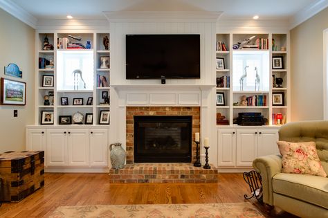 JacksonBuilt Custom Homes | Daniel Island, SC Custom Home Builder » Wando View I Bookshelves Around Fireplace, Built In Around Fireplace, Fireplace Windows, Fireplace Bookshelves, Built In Shelves Living Room, Living Room Built Ins, Fireplace Shelves, Square Windows, Small Fireplace