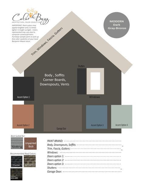 Dark Bronze Home Exterior Color Palette Sherwin-williams | Etsy Gray Home Exterior, Exterior Paint Color Palette, Black Home Exterior, Home Exterior Paint, Sherwin Williams Color Palette, Gray House Exterior, Shutter Colors, Exterior Color Palette, House Paint Color Combination