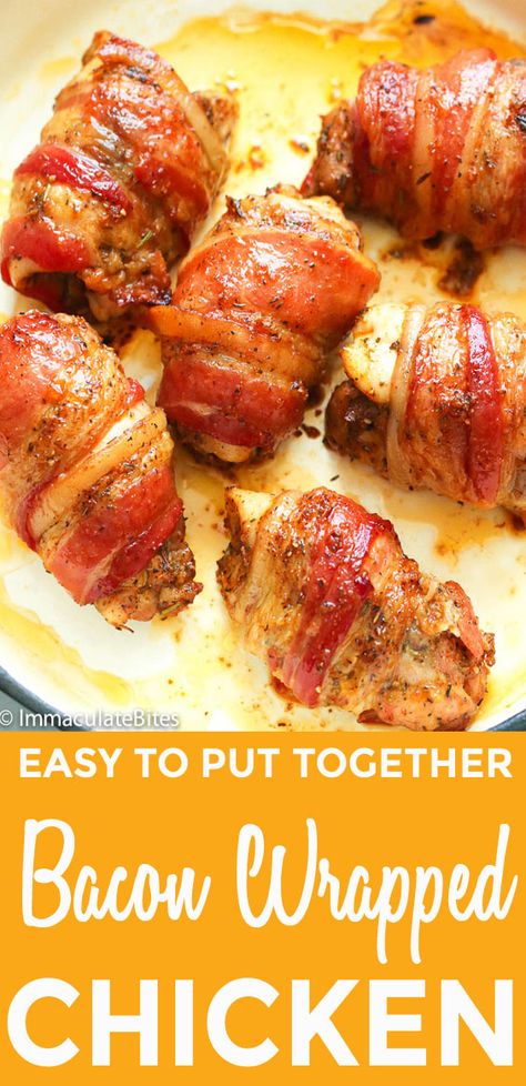 Bacon Wrapped #baked #bakedchicken #oven #appetizers #dinner #chicken Bacon Wrapped Chicken Thighs, Baked Bacon Wrapped Chicken, Bacon Wrapped Chicken Recipes, Bacon Wrapped Stuffed Chicken, Chicken Breast With Bacon, Bacon Wrapped Chicken Breast, Bacon Wrapped Chicken Tenders, Oven Baked Bacon, Fit Foodie Finds