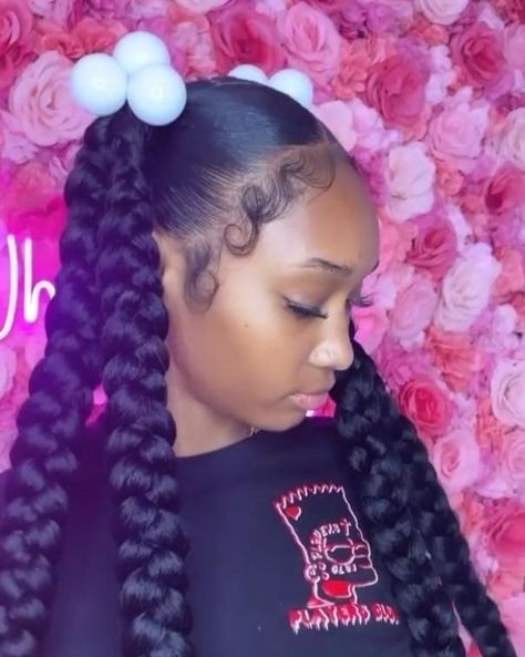 Braided Into Pigtails, 4 Braids Into 2 Ponytails, Two Pigtails With Braids, 2 Ponytails With 2 Braids, High Two Braided Ponytail, 2 Ponytails 4 Braids, Pineapple Hairstyle Natural Hair Updo, 2 Braids 1 Ponytail, Ponytails Braids For Black Hair