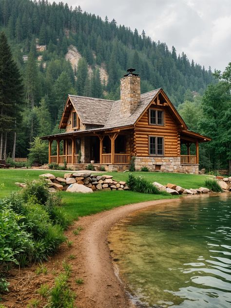 Lakeside Log Home Paradise 🏞️🏡 Ocean Cabin, Woods Living, Cabin Pictures, Log Cabin Living, Cozy Cabins, River Cabin, Lakeside Cabin, House Vibes, Lakeside Living